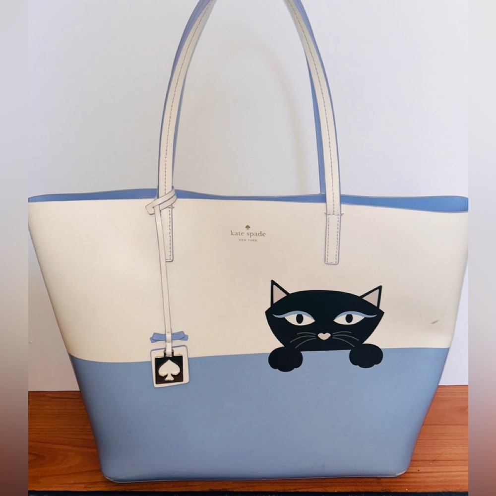 kate spade Cream and Light Blue Cat Tote